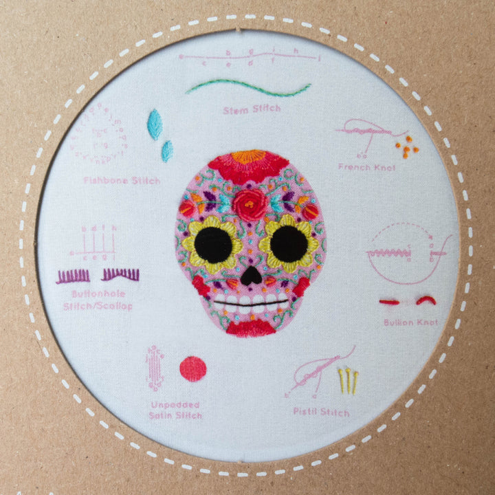 Sugar Skull Embroidery Stitch Sampler