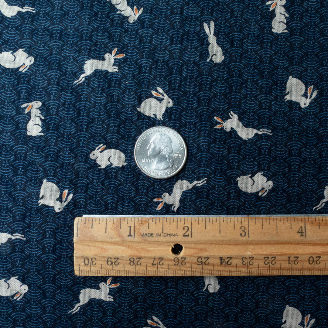 Sevenberry Kasuri : Bunnies on Navy Waves Fabric - Snuggly Monkey