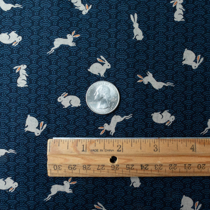 Sevenberry Kasuri : Bunnies on Navy Waves Fabric - Snuggly Monkey