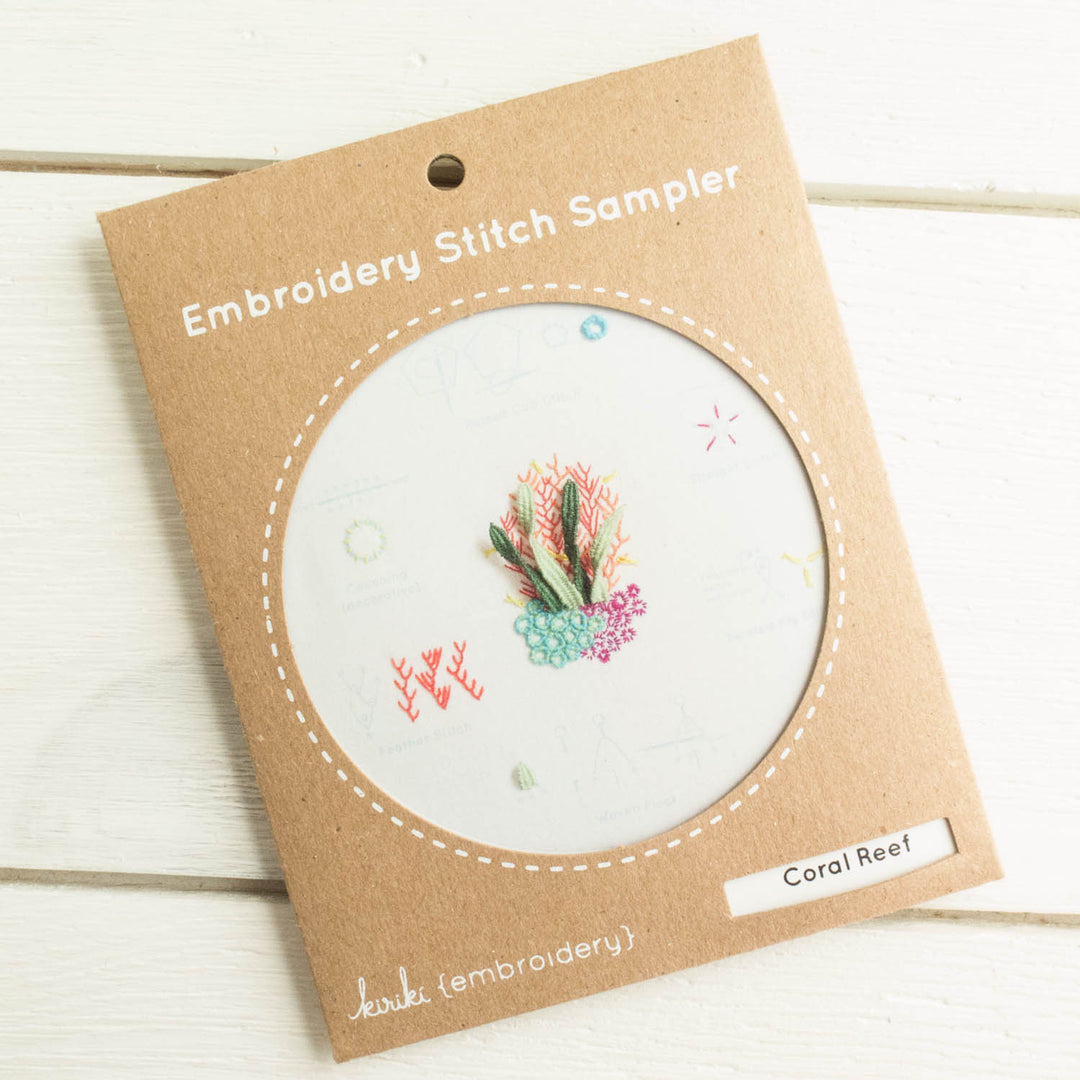 Kiriki Press Embroidery Stitch Sampler - Coral Reef Embroidery Kit - Snuggly Monkey