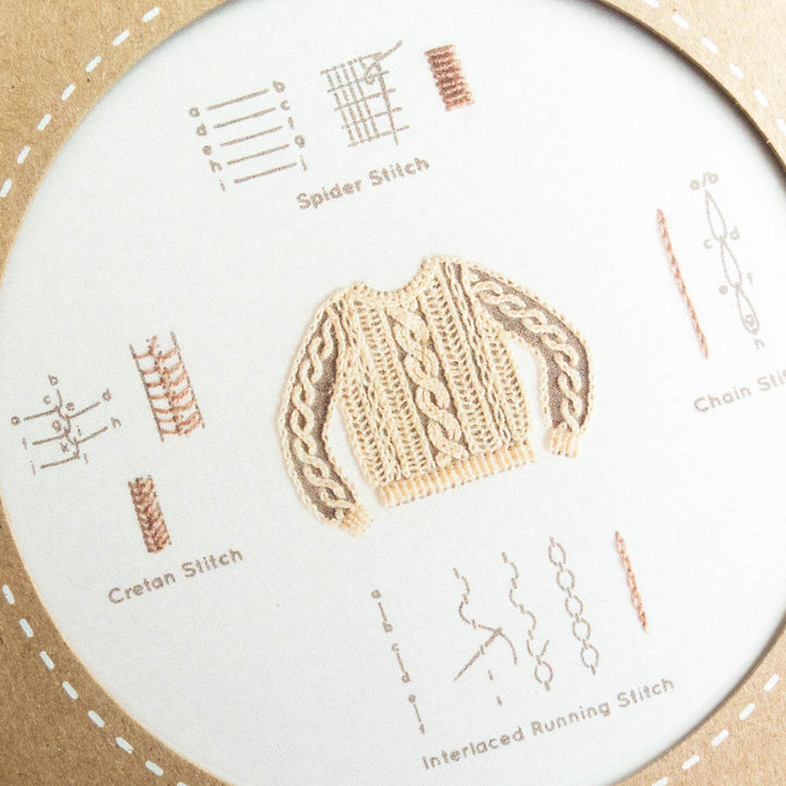 Kiriki Press Embroidery Stitch Sampler - Knit Sweater Embroidery Kit - Snuggly Monkey