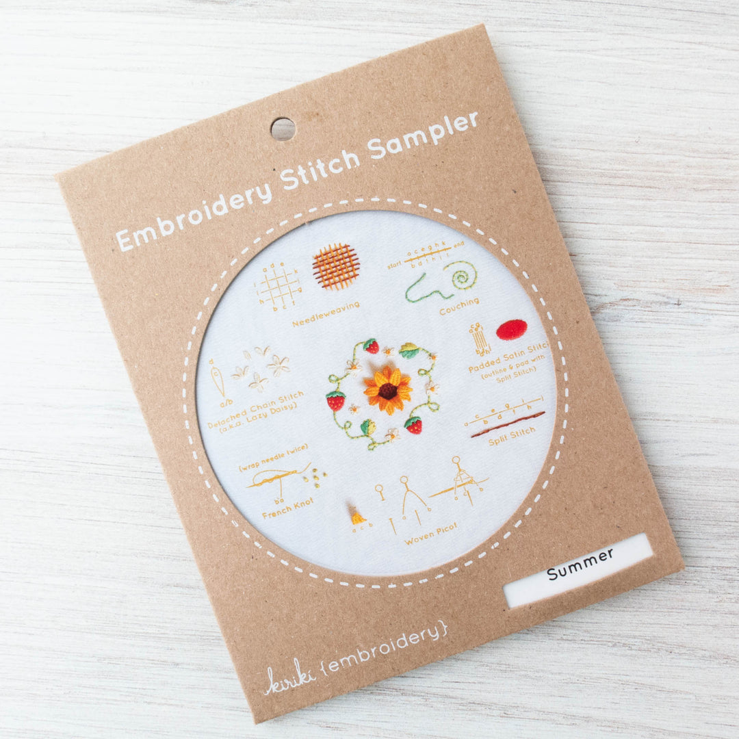 Kiriki Press Embroidery Stitch Sampler - Summer Embroidery Kit - Snuggly Monkey