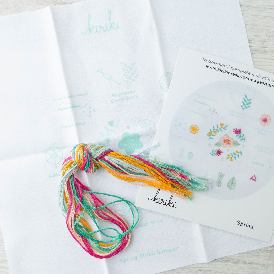 Kiriki Press Embroidery Stitch Sampler - Spring Embroidery Kit - Snuggly Monkey