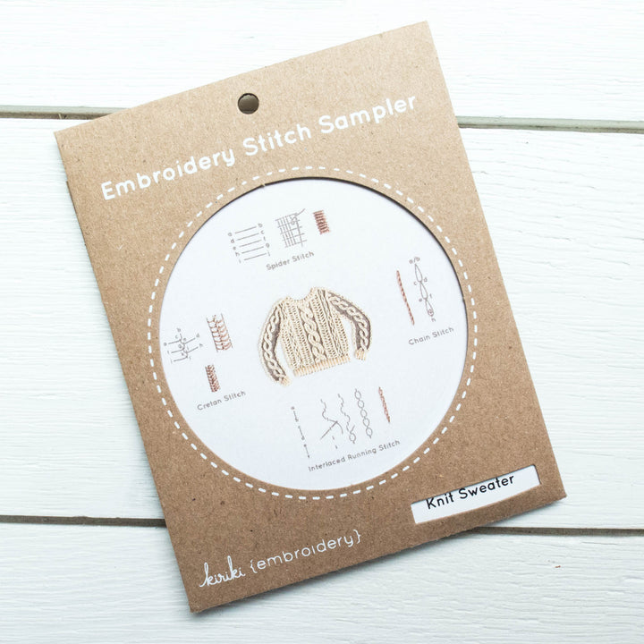 Kiriki Press Embroidery Stitch Sampler - Knit Sweater Embroidery Kit - Snuggly Monkey