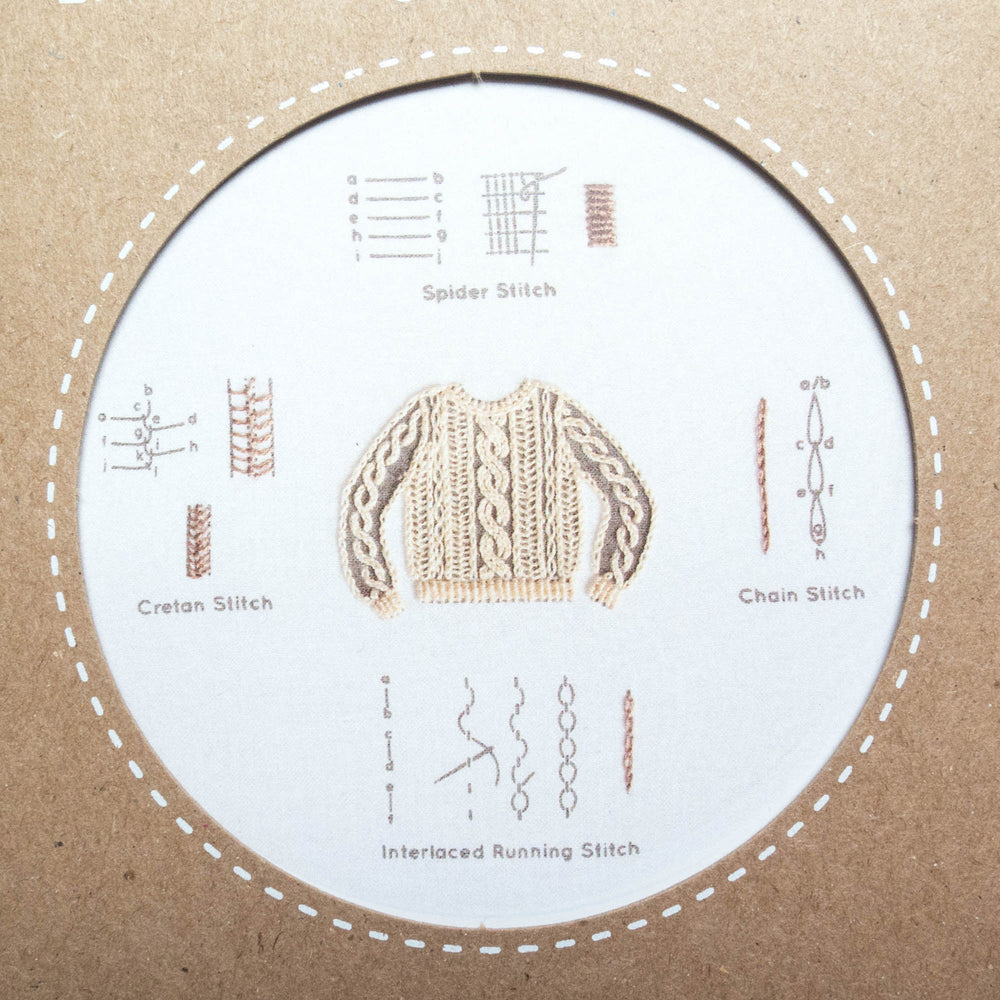 Kiriki Press Embroidery Stitch Sampler - Knit Sweater Embroidery Kit - Snuggly Monkey