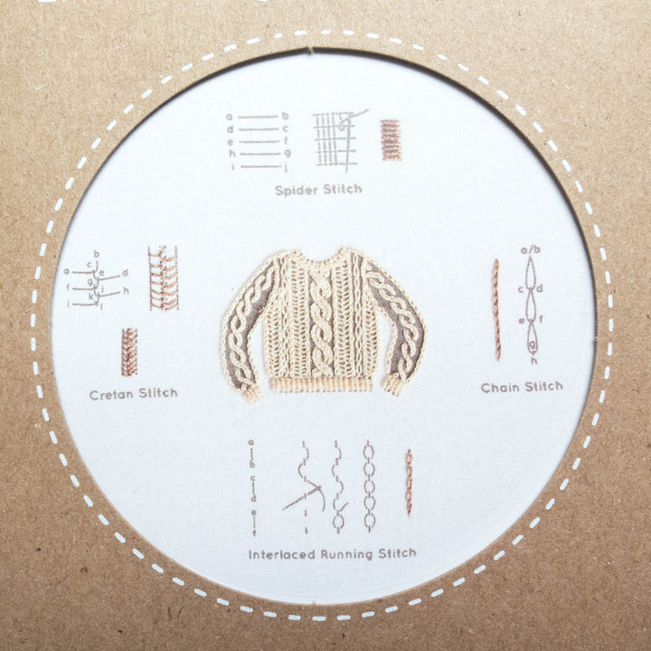 Kiriki Press Embroidery Stitch Sampler - Knit Sweater Embroidery Kit - Snuggly Monkey