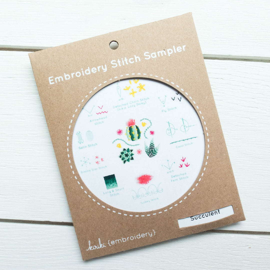 Kiriki Press Embroidery Stitch Sampler - Succulent Embroidery Kit - Snuggly Monkey