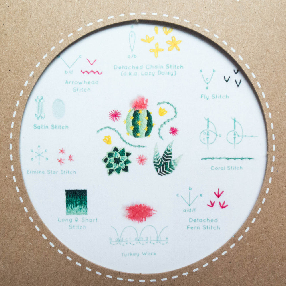 Kiriki Press Embroidery Stitch Sampler - Succulent Embroidery Kit - Snuggly Monkey