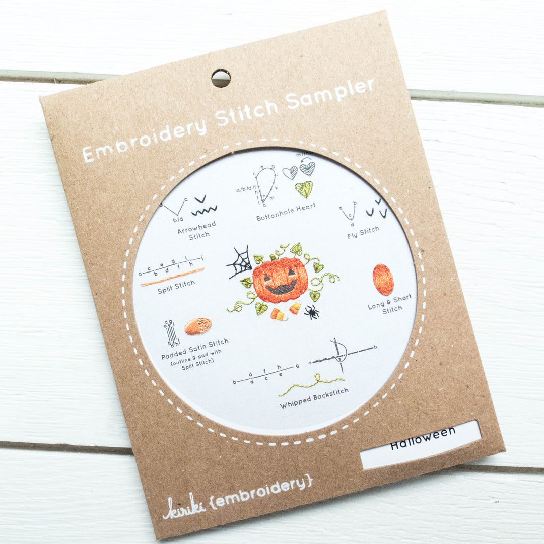 Kiriki Press Embroidery Stitch Sampler - Halloween Embroidery Kit - Snuggly Monkey