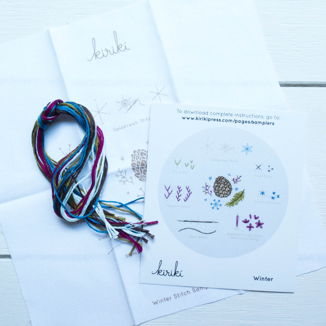 Kiriki Press Embroidery Stitch Sampler - Winter Embroidery Kit - Snuggly Monkey