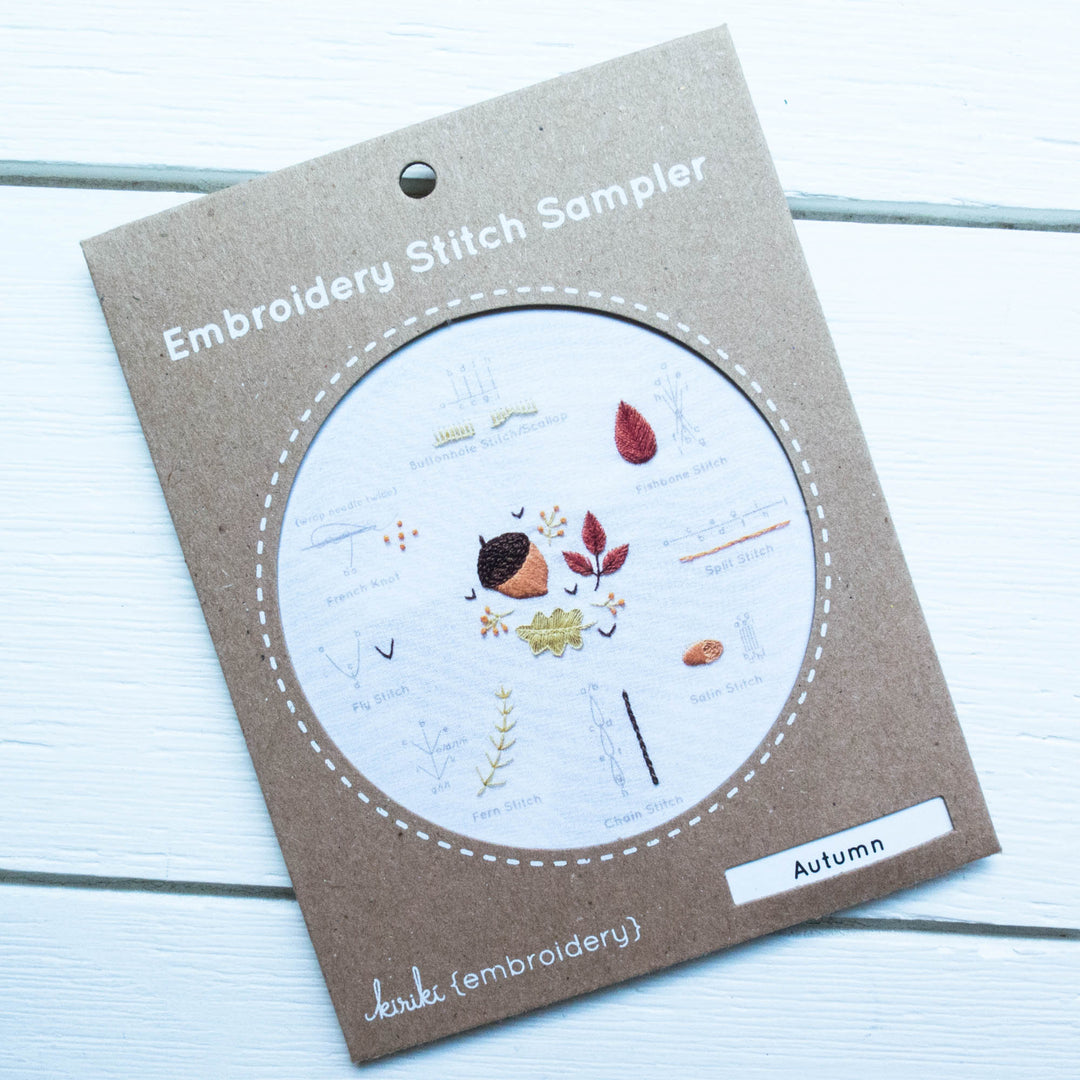 Kiriki Press Embroidery Stitch Sampler - Autumn Embroidery Kit - Snuggly Monkey