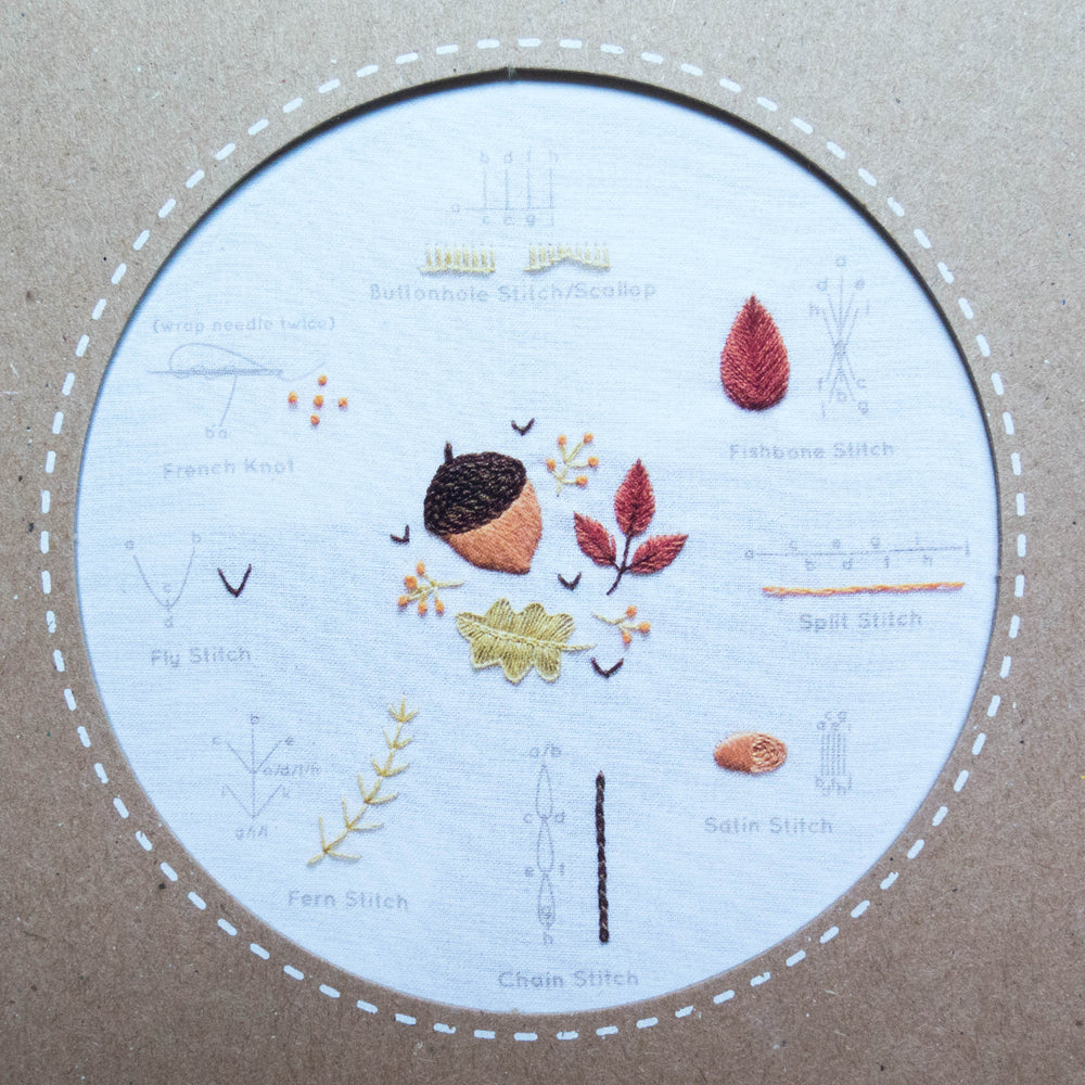 Kiriki Press Embroidery Stitch Sampler - Autumn Embroidery Kit - Snuggly Monkey