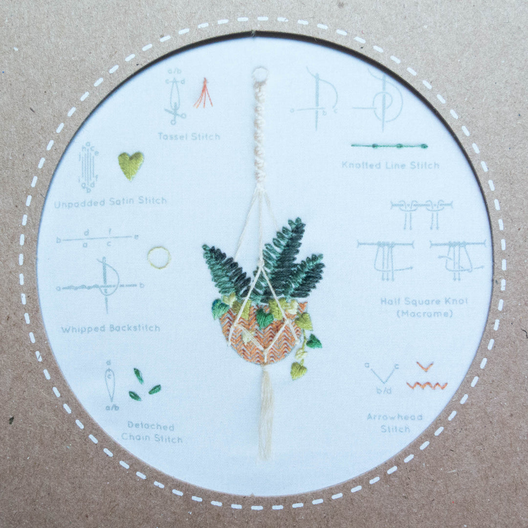 Kiriki Press Embroidery Stitch Sampler - Hanging Plant Embroidery Kit - Snuggly Monkey