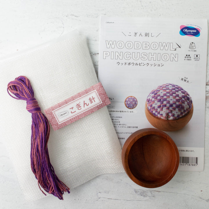 Kogin Sashiko Wooden Pincushion Kit - Raspberry Cross (88)