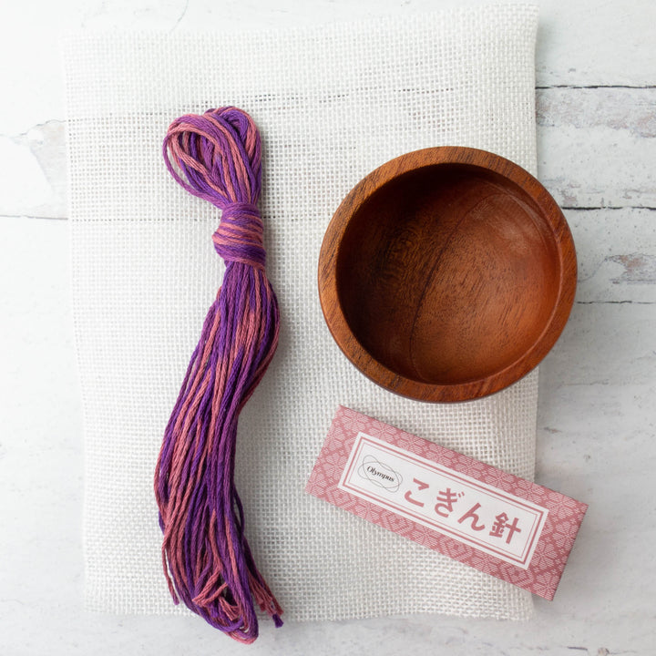 Kogin Sashiko Wooden Pincushion Kit - Raspberry Cross (88)