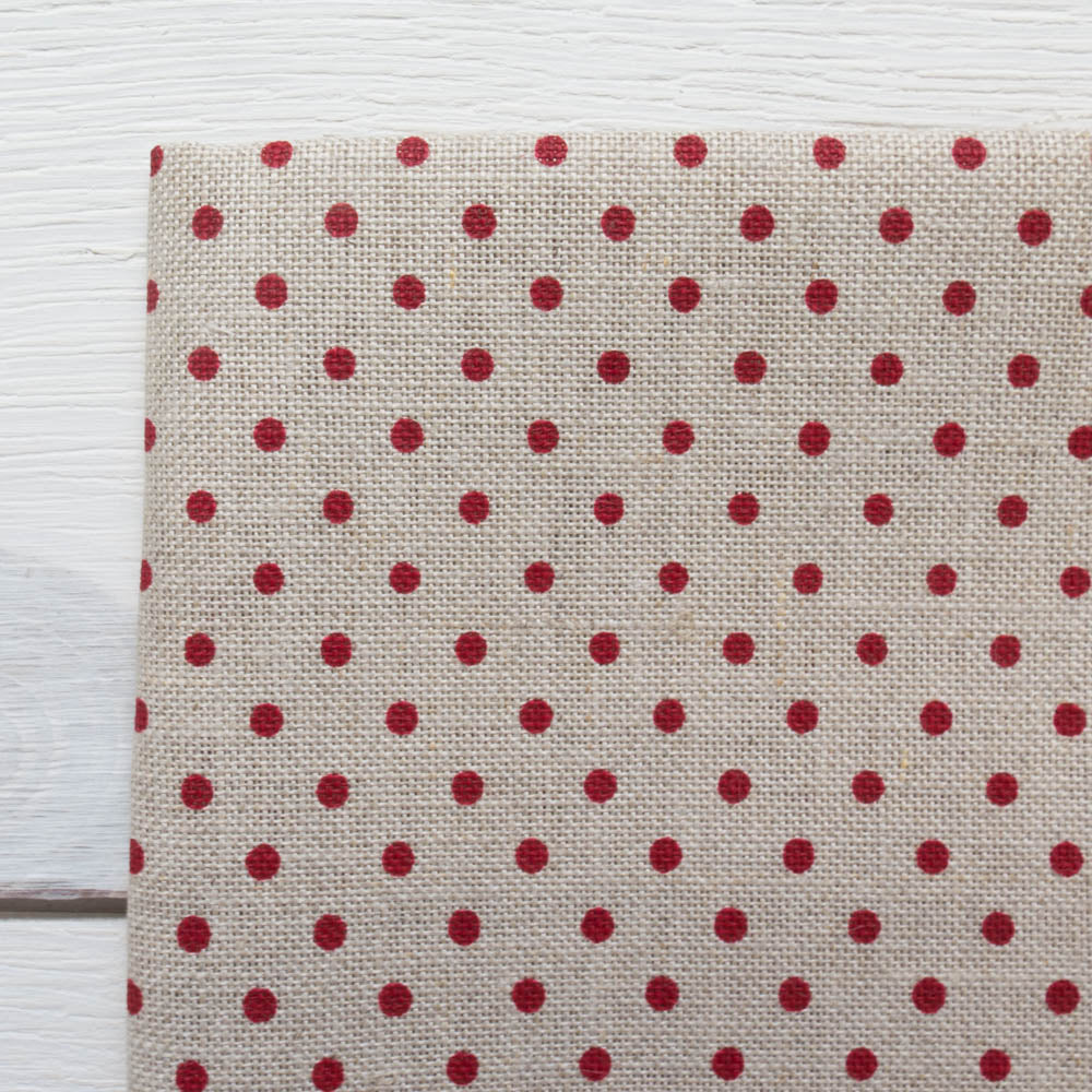 Red Polka Dot Cross Stitch Linen Fabric (32 count) Fabric - Snuggly Monkey