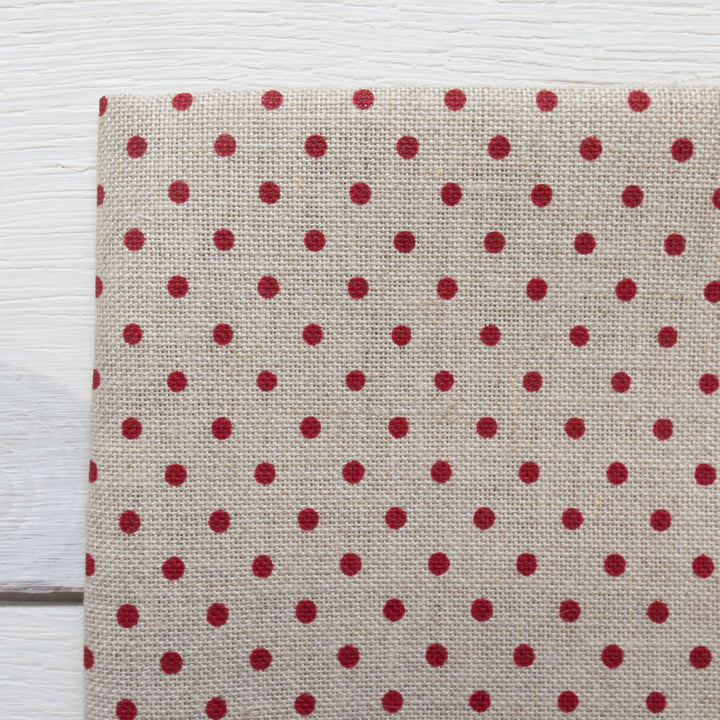 Red Polka Dot Cross Stitch Linen Fabric (32 count) Fabric - Snuggly Monkey