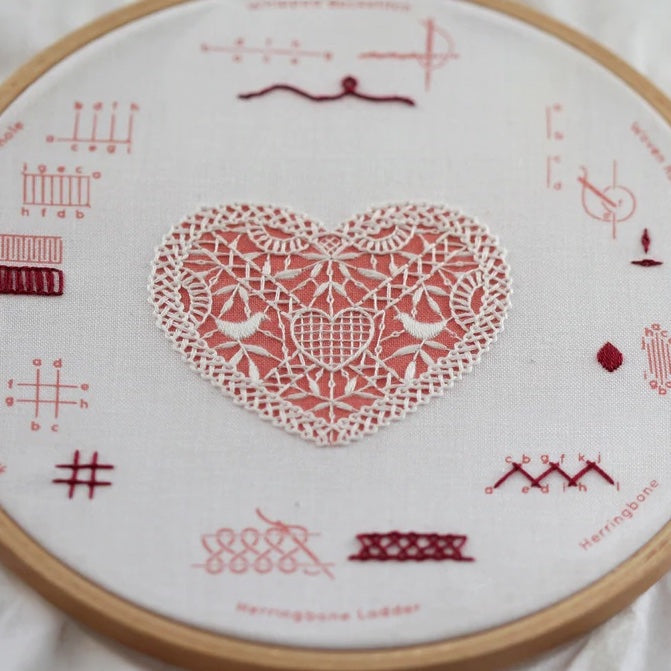 Lace Heart Embroidery Stitch Sampler