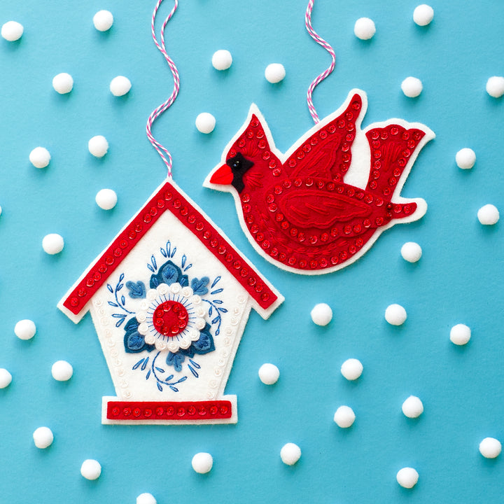 PDF PATTERN - Cardinal and Bird House Wool Felt Ornament