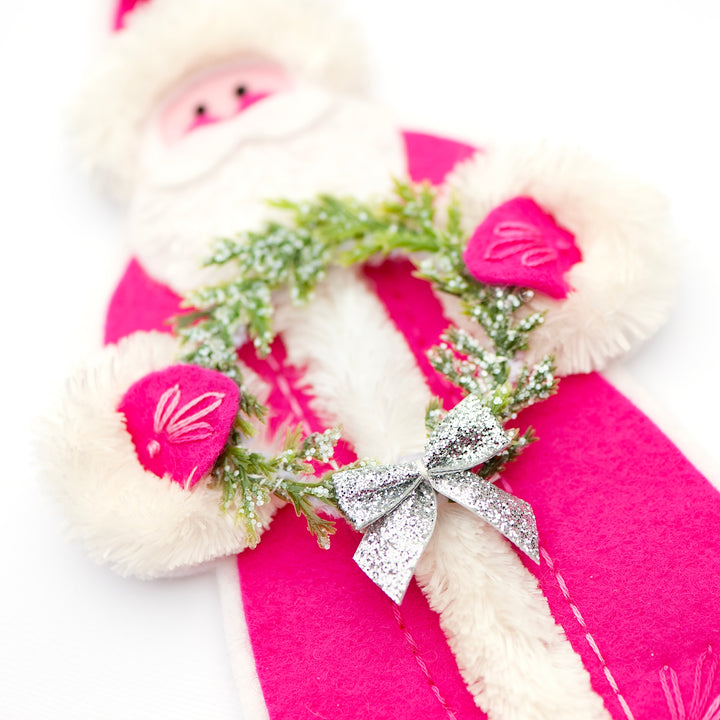 PDF PATTERN - Santa with Glitter Wreath Wool Felt Ornament Pattern