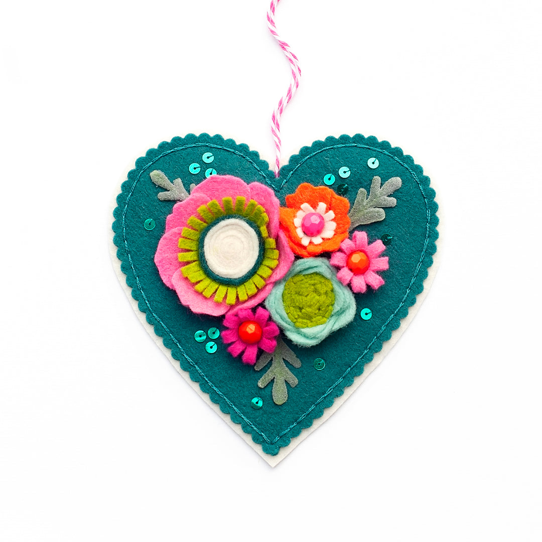 Modern Bouquet Heart Wool Felt Ornament Kit