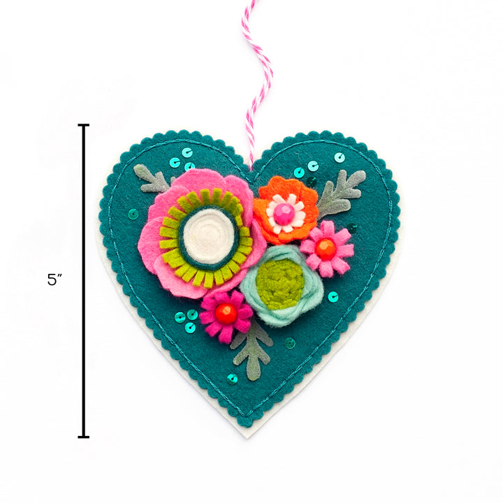 Modern Bouquet Heart Wool Felt Ornament Kit