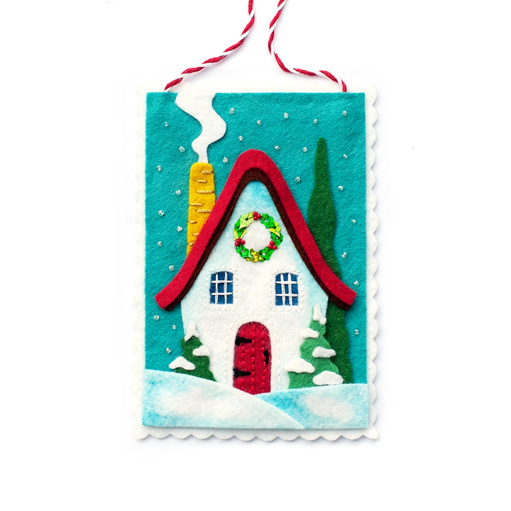 Snowy Cottage Wool Felt Ornament Kit