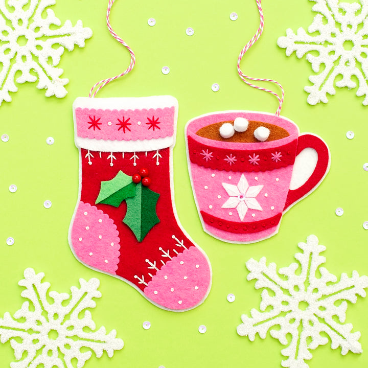 PDF PATTERN - Stocking and Hot Cocoa Wool Felt Ornament Pattern