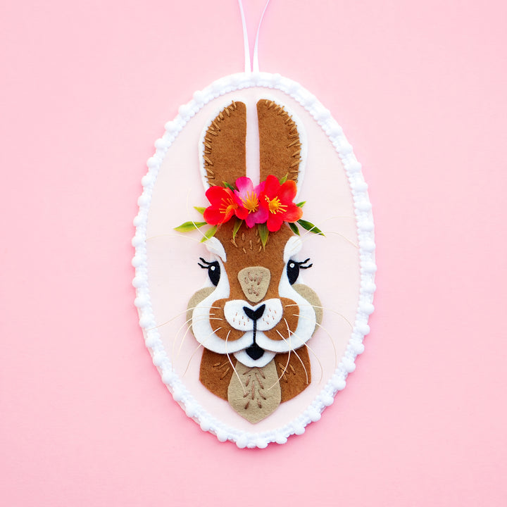 PDF PATTERN - Flower Crown Bunny Wool Felt Ornament Pattern