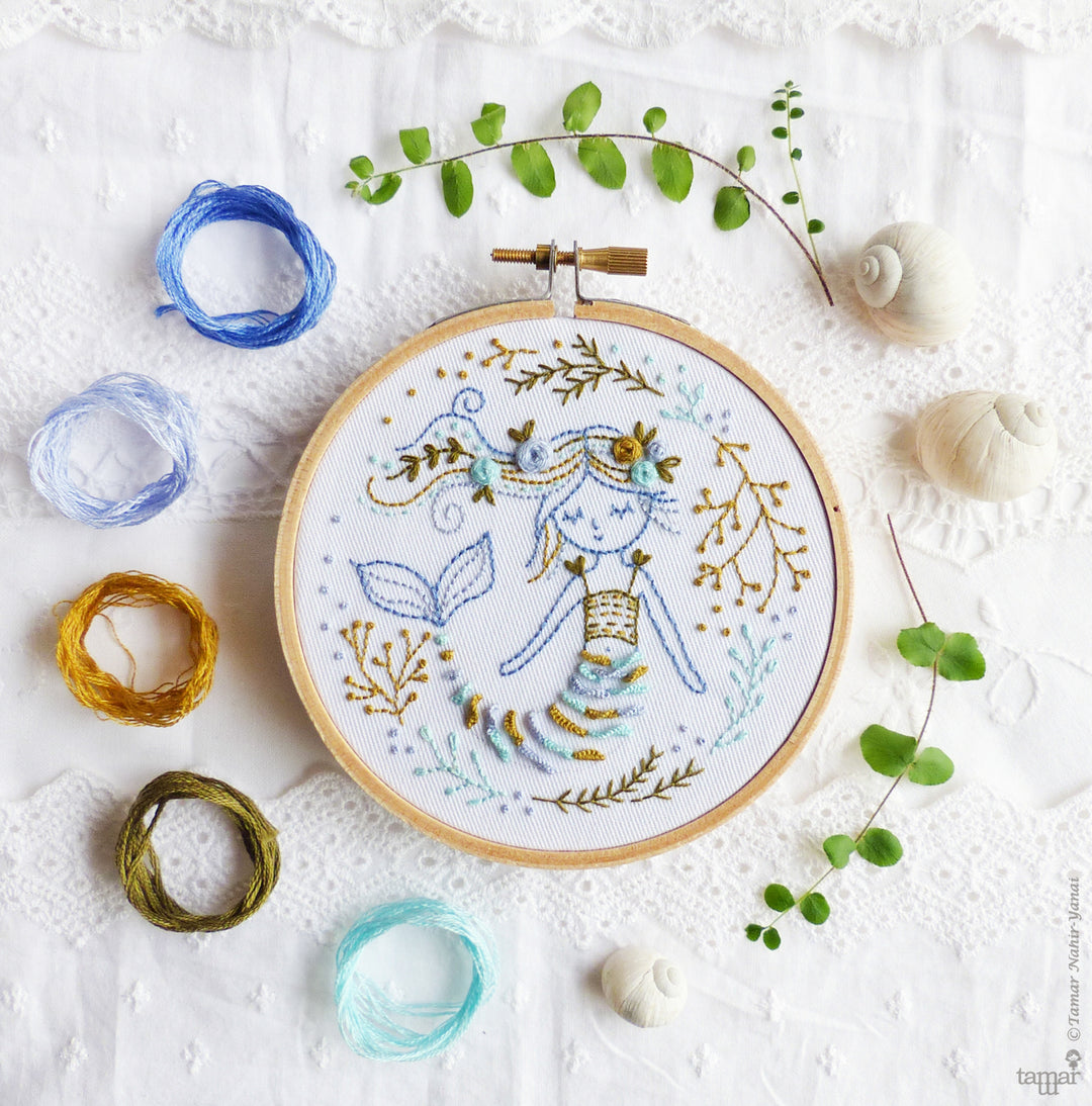 Embroidery Kit : 4"Mermaid Dreams by Tamar Nahir Embroidery Kit - Snuggly Monkey
