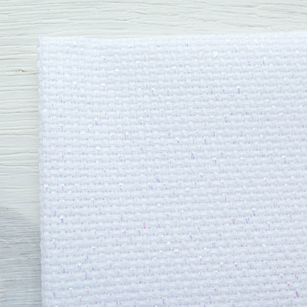 Aida Cross Stitch Fabric - Metallic White (14 ct) Fabric - Snuggly Monkey