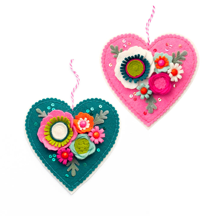 PDF PATTERN - Modern Bouquet Heart Wool Felt Ornament Pattern