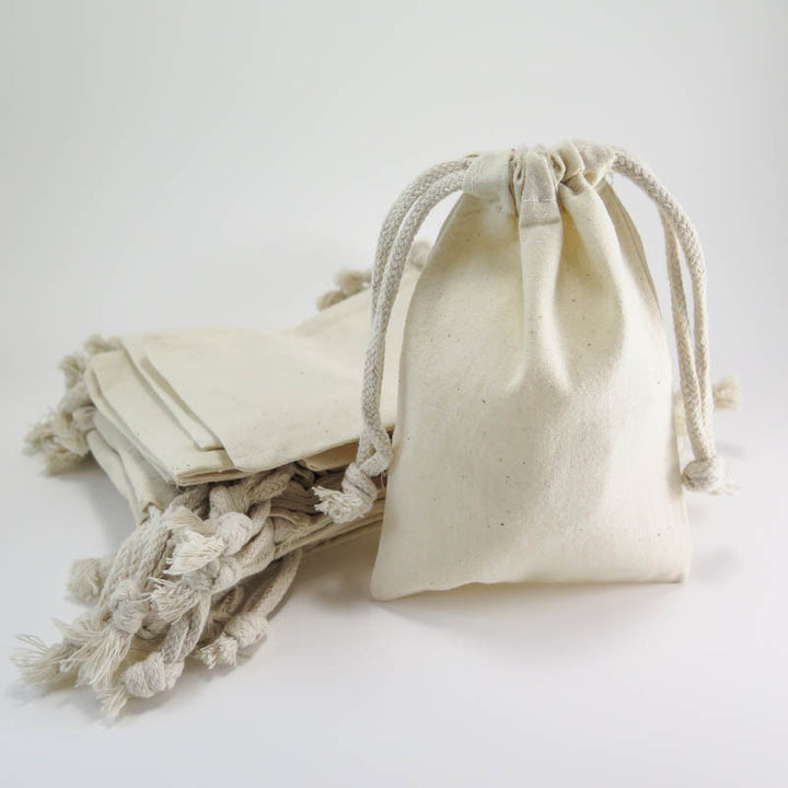 Cotton Muslin Pouches | Medium Drawstring Cotton Bags (4"x 6") Bags - Snuggly Monkey