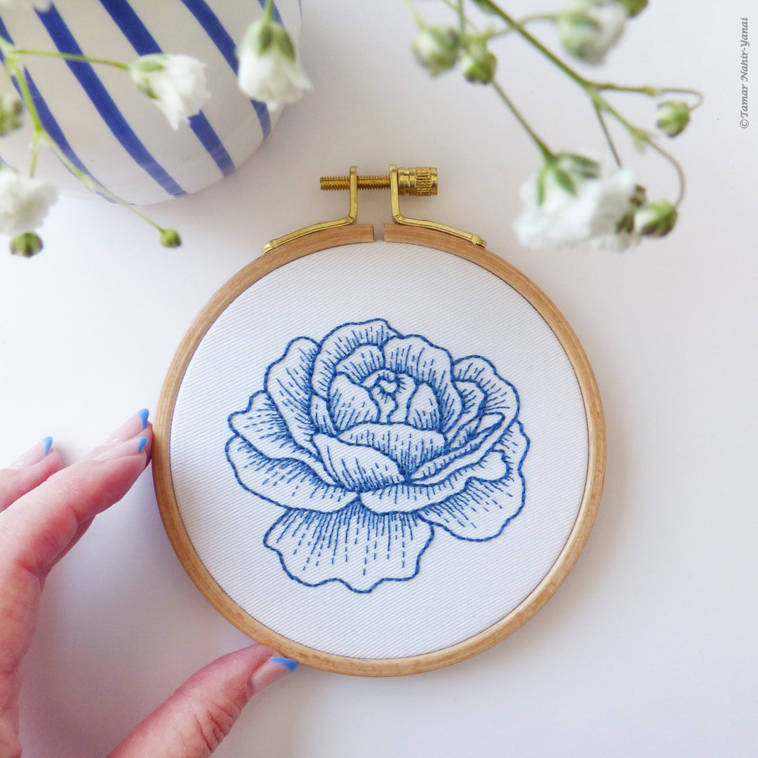 Blue Rose Embroidery Kit