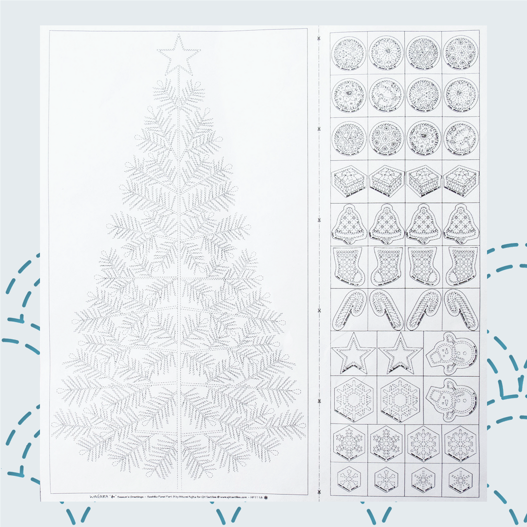 Christmas Tree Sashiko Panel with Ornaments