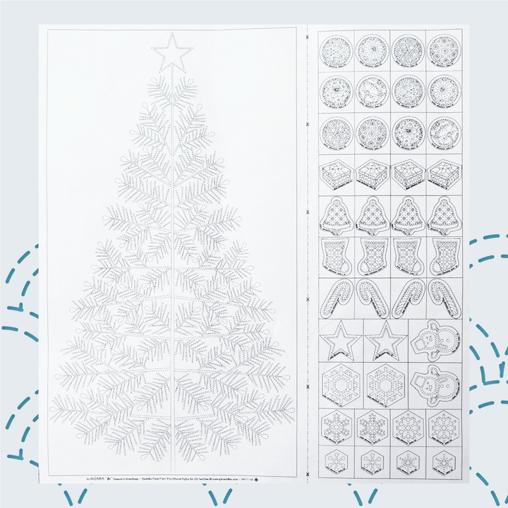 Christmas Tree Sashiko Panel with Ornaments