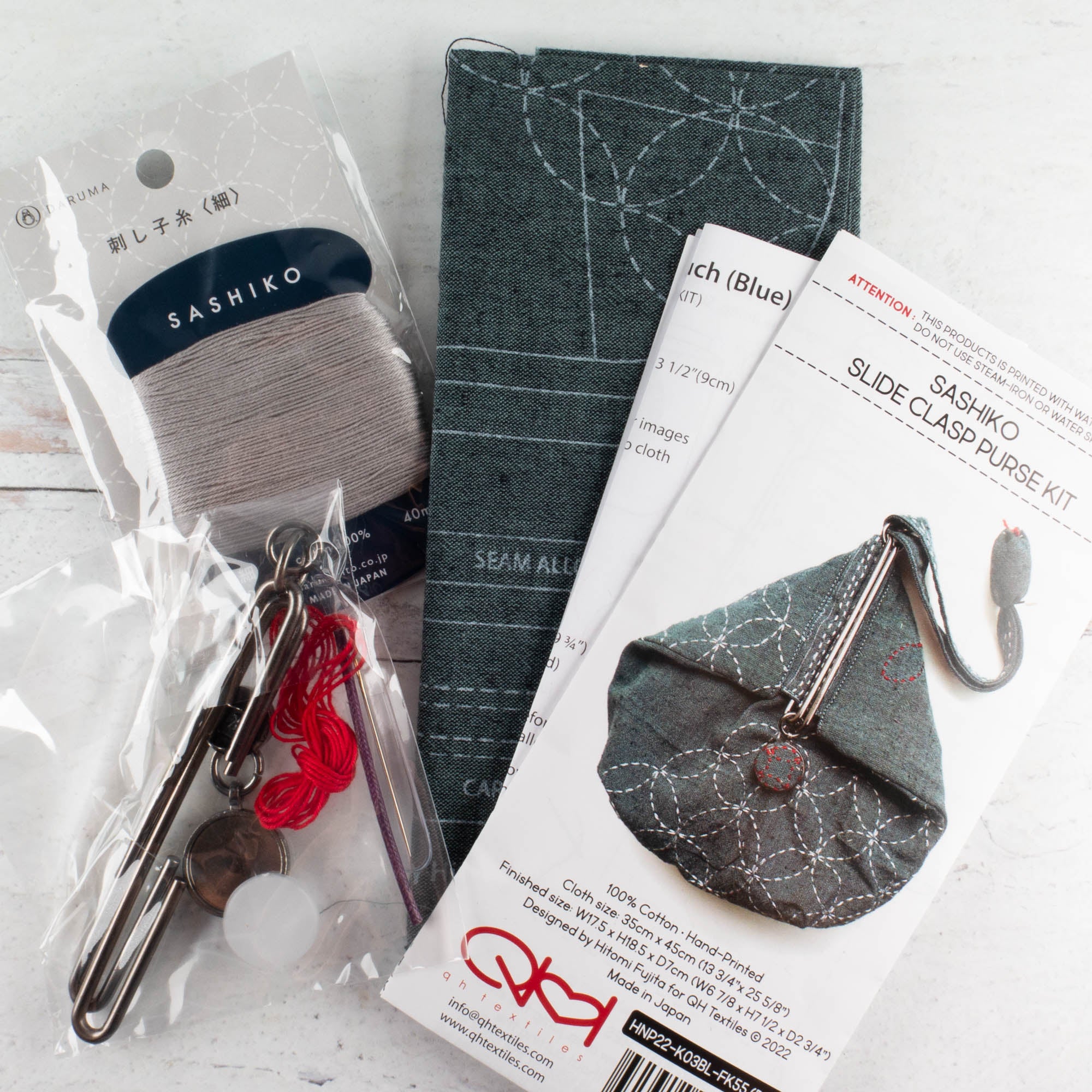 Sashiko Slide Clasp Pouch Kit – Snuggly Monkey