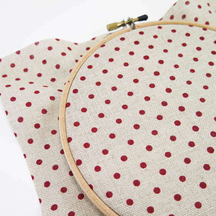Red Polka Dot Cross Stitch Linen Fabric (32 count) Fabric - Snuggly Monkey