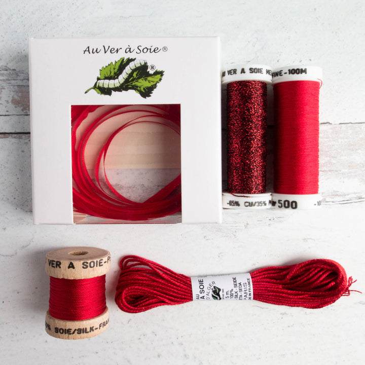 Au Ver a Soie Surfine & Silk Ribbon Discovery Pack - Red