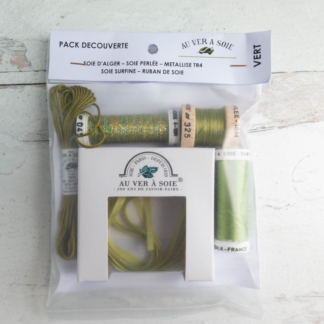 Au Ver a Soie Surfine & Silk Ribbon Discovery Pack - Light Green