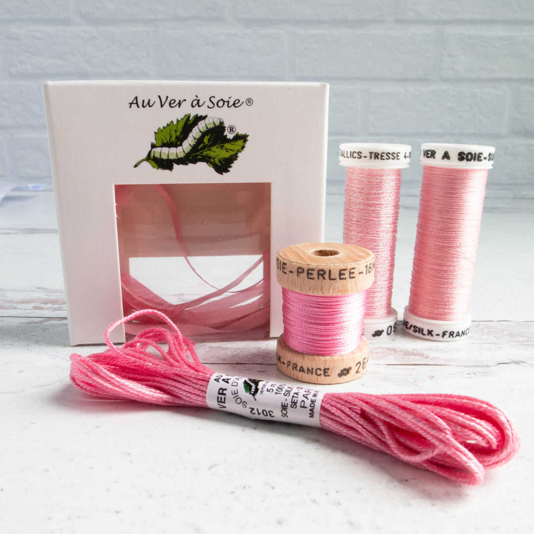 Au Ver a Soie Surfine & Silk Ribbon Discovery Pack  - Pink