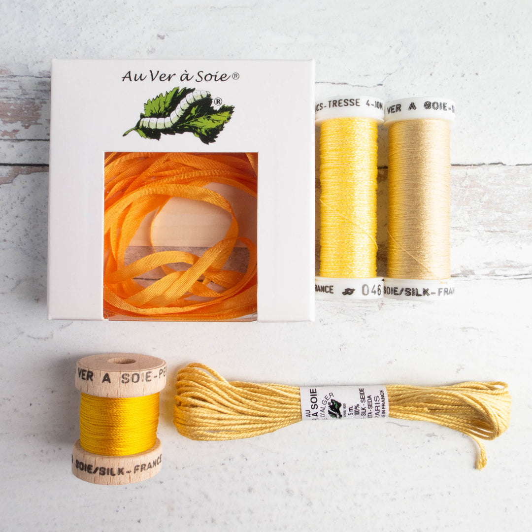 Au Ver a Soie Surfine & Silk Ribbon Discovery Pack -Yellow