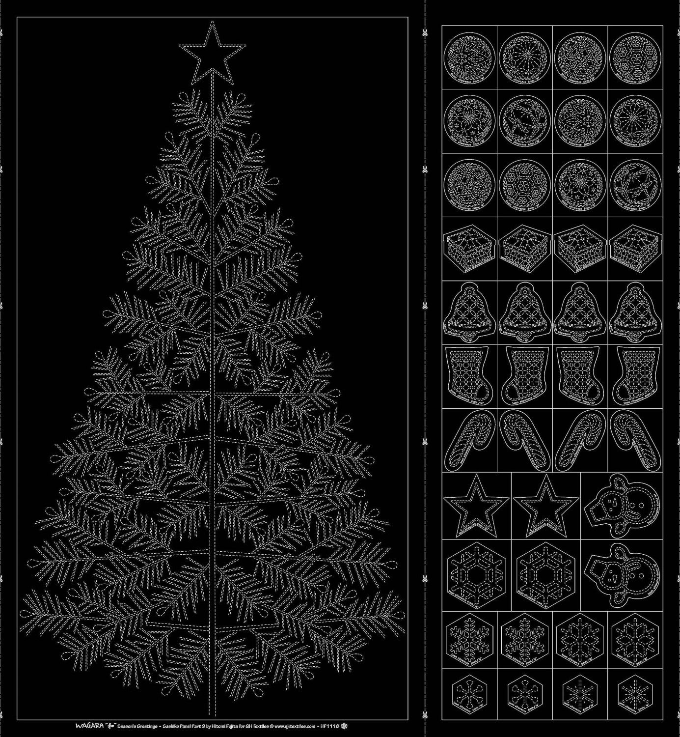 Christmas Tree Sashiko Panel with Ornaments – Snuggly Monkey
