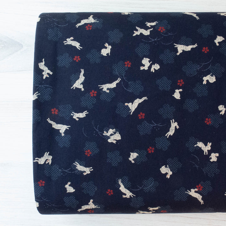 Sevenberry Kasuri : Bunnies on Navy Fabric - Snuggly Monkey