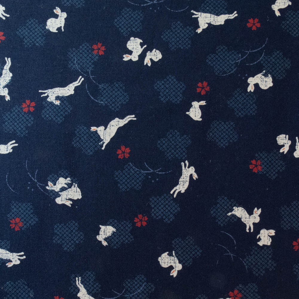 Sevenberry Kasuri : Bunnies on Navy Fabric - Snuggly Monkey