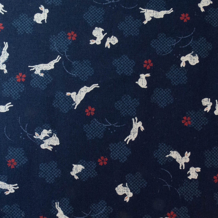 Sevenberry Kasuri : Bunnies on Navy Fabric - Snuggly Monkey