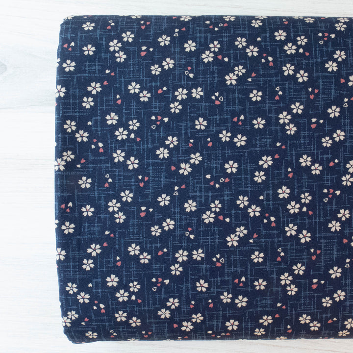 Sevenberry Kasuri : Mini Cherry Blossoms on Navy Fabric - Snuggly Monkey