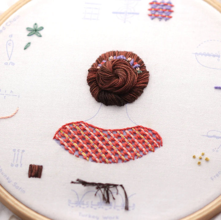 Floral Bun Embroidery Stitch Sampler