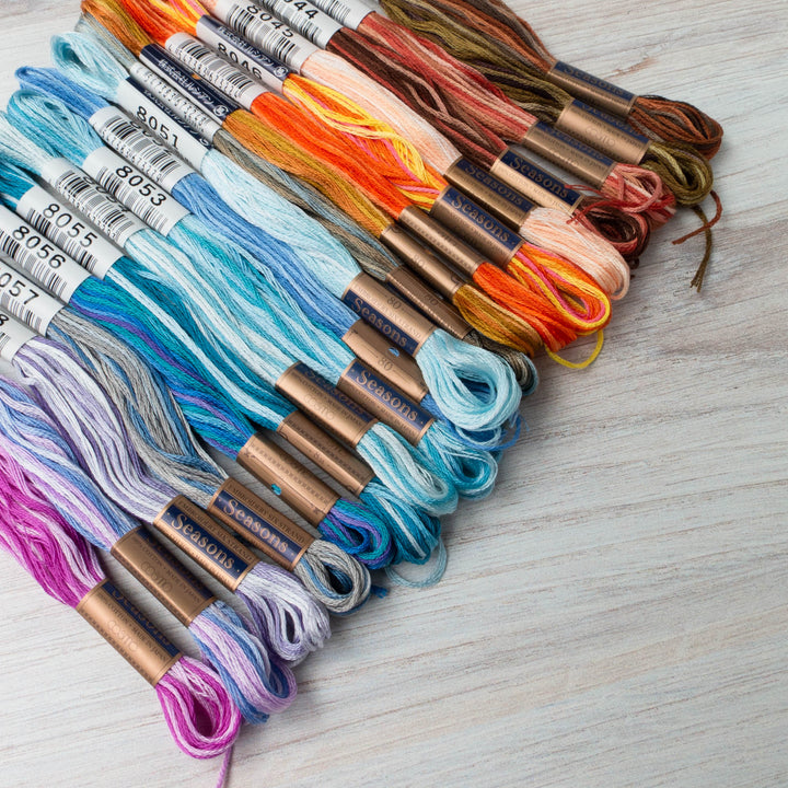 Cosmo Seasons Variegated Embroidery Floss Set - 8000s Orange & Blues