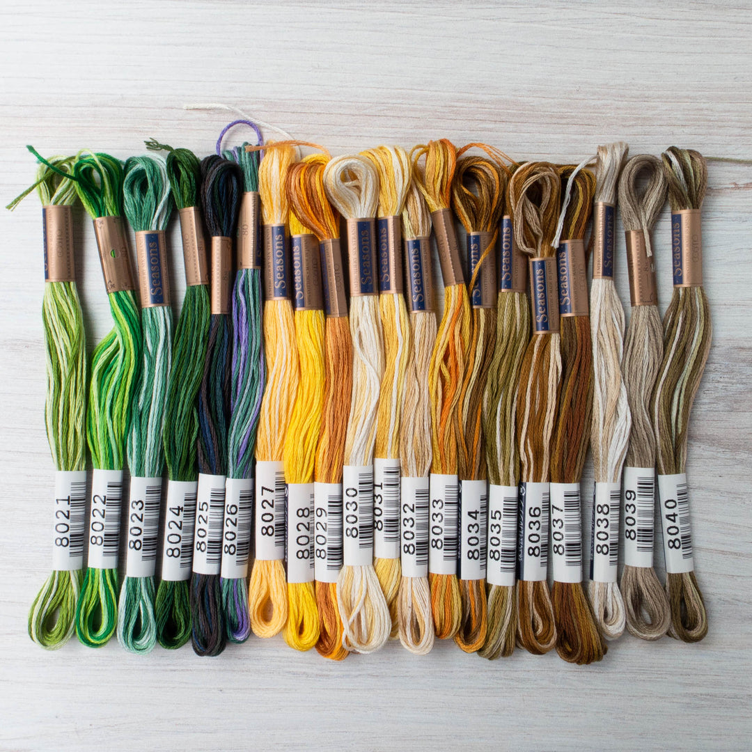 Cosmo Seasons Variegated Embroidery Floss Set - 8000s Green, Yellow Brown